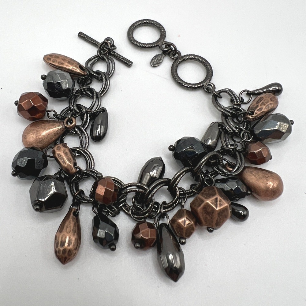 Dark Boho Industrial Maximalist Gunmetal Copper Charm Bracelet Premier Designs